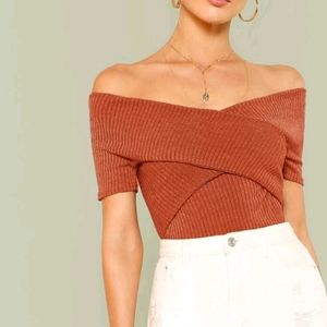 Shein short wrap style blouse size S burnt orange